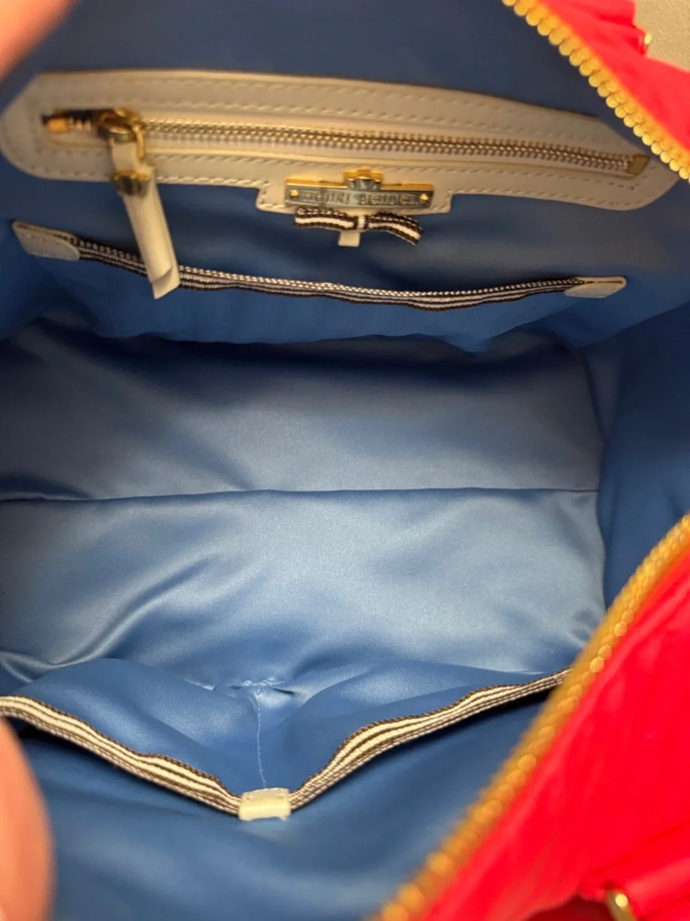 henri bendel Red Quilted Saffiano Leather Satchel Handbag EUC